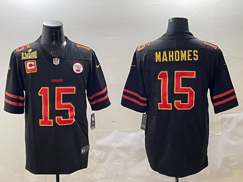 Men Kansas City Chiefs #15 Mahomes Black 2025 Nike Vapor Limited NFL Jersey style 18